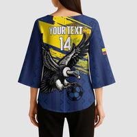 Ecuador Football Custom Kimono Sleeve Blouse 2026 Vamos La Tri Blue South America Pattern - Wonder Print Shop