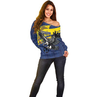 Ecuador Football Custom Off Shoulder Sweater 2026 Vamos La Tri Blue South America Pattern - Wonder Print Shop