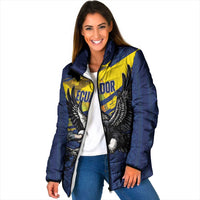 Ecuador Football Custom Padded Jacket 2026 Vamos La Tri Blue South America Pattern - Wonder Print Shop