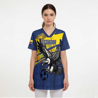 Ecuador Football Custom Scrub Top 2026 Vamos La Tri Blue South America Pattern - Wonder Print Shop