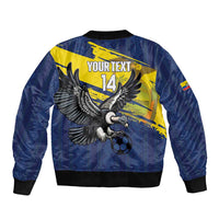 Ecuador Football Custom Sleeve Zip Bomber Jacket 2026 Vamos La Tri Blue South America Pattern - Wonder Print Shop