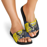 Ecuador Football Custom Slide Sandals 2026 Vamos La Tri Blue South America Pattern - Wonder Print Shop