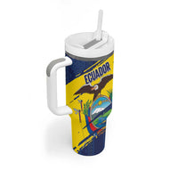 Ecuador Football Custom Tumbler With Handle 2026 Vamos La Tri Blue South America Pattern - Wonder Print Shop