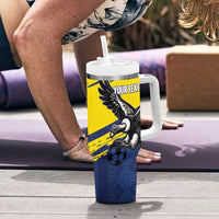 Ecuador Football Custom Tumbler With Handle 2026 Vamos La Tri Blue South America Pattern - Wonder Print Shop