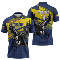 Ecuador Football Custom Zipper Polo Shirt 2026 Vamos La Tri Blue South America Pattern - Wonder Print Shop