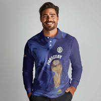 Paraguay Football Custom Long Sleeve Polo Shirt 2026 La Albirroja Marble Pattern - Wonder Print Shop