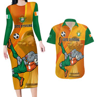 Custom Ivory Coast Football Couples Matching Long Sleeve Bodycon Dress and Hawaiian Shirt 2024 Mascot With Champions Trophy - Wonder Print Shop