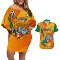 Custom Ivory Coast Football Couples Matching Off Shoulder Short Dress and Hawaiian Shirt 2024 Mascot With Champions Trophy - Wonder Print Shop