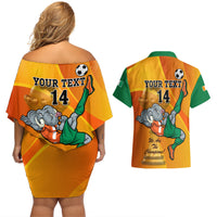 Custom Ivory Coast Football Couples Matching Off Shoulder Short Dress and Hawaiian Shirt 2024 Mascot With Champions Trophy - Wonder Print Shop
