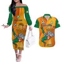 Custom Ivory Coast Football Couples Matching Off The Shoulder Long Sleeve Dress and Hawaiian Shirt 2024 Mascot With Champions Trophy - Wonder Print Shop