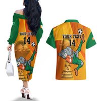 Custom Ivory Coast Football Couples Matching Off The Shoulder Long Sleeve Dress and Hawaiian Shirt 2024 Mascot With Champions Trophy - Wonder Print Shop