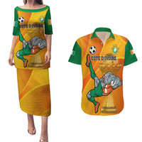 Custom Ivory Coast Football Couples Matching Puletasi and Hawaiian Shirt 2024 Mascot With Champions Trophy - Wonder Print Shop