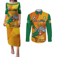 Custom Ivory Coast Football Couples Matching Puletasi and Long Sleeve Button Shirt 2024 Mascot With Champions Trophy - Wonder Print Shop
