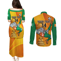 Custom Ivory Coast Football Couples Matching Puletasi and Long Sleeve Button Shirt 2024 Mascot With Champions Trophy - Wonder Print Shop