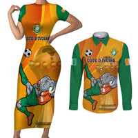 Custom Ivory Coast Football Couples Matching Short Sleeve Bodycon Dress and Long Sleeve Button Shirt 2024 Mascot With Champions Trophy - Wonder Print Shop