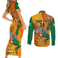 Custom Ivory Coast Football Couples Matching Short Sleeve Bodycon Dress and Long Sleeve Button Shirt 2024 Mascot With Champions Trophy - Wonder Print Shop