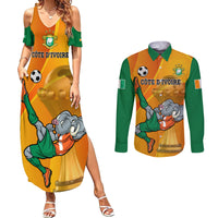Custom Ivory Coast Football Couples Matching Summer Maxi Dress and Long Sleeve Button Shirt 2024 Mascot With Champions Trophy - Wonder Print Shop