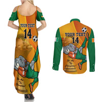 Custom Ivory Coast Football Couples Matching Summer Maxi Dress and Long Sleeve Button Shirt 2024 Mascot With Champions Trophy - Wonder Print Shop