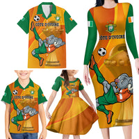 Custom Ivory Coast Football Family Matching Long Sleeve Bodycon Dress and Hawaiian Shirt 2024 Mascot With Champions Trophy - Wonder Print Shop