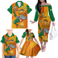 Custom Ivory Coast Football Family Matching Off Shoulder Long Sleeve Dress and Hawaiian Shirt 2024 Mascot With Champions Trophy - Wonder Print Shop