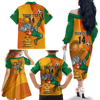 Custom Ivory Coast Football Family Matching Off Shoulder Long Sleeve Dress and Hawaiian Shirt 2024 Mascot With Champions Trophy - Wonder Print Shop