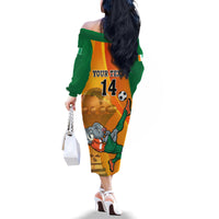 Custom Ivory Coast Football Family Matching Off Shoulder Long Sleeve Dress and Hawaiian Shirt 2024 Mascot With Champions Trophy - Wonder Print Shop