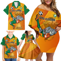 Custom Ivory Coast Football Family Matching Off Shoulder Short Dress and Hawaiian Shirt 2024 Mascot With Champions Trophy - Wonder Print Shop