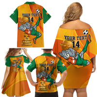 Custom Ivory Coast Football Family Matching Off Shoulder Short Dress and Hawaiian Shirt 2024 Mascot With Champions Trophy - Wonder Print Shop