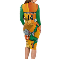 Custom Ivory Coast Football Long Sleeve Bodycon Dress 2024 Mascot With Champions Trophy - Wonder Print Shop