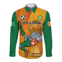 Custom Ivory Coast Football Long Sleeve Button Shirt 2024 Mascot With Champions Trophy - Wonder Print Shop
