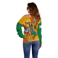 Custom Ivory Coast Football Off Shoulder Sweater 2024 Mascot With Champions Trophy - Wonder Print Shop