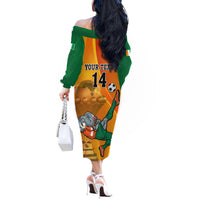 Custom Ivory Coast Football Off The Shoulder Long Sleeve Dress 2024 Mascot With Champions Trophy - Wonder Print Shop