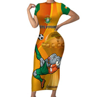 Custom Ivory Coast Football Short Sleeve Bodycon Dress 2024 Mascot With Champions Trophy - Wonder Print Shop