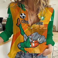Custom Ivory Coast Football Women Casual Shirt 2024 Mascot With Champions Trophy - Wonder Print Shop