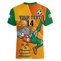 Custom Ivory Coast Football Women V Neck T Shirt 2024 Mascot With Champions Trophy - Wonder Print Shop