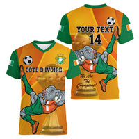 Custom Ivory Coast Football Women V Neck T Shirt 2024 Mascot With Champions Trophy - Wonder Print Shop