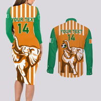Custom Ivory Coast Football Couples Matching Long Sleeve Bodycon Dress and Long Sleeve Button Shirt Les Elephants 3rd Champions Proud - Wonder Print Shop