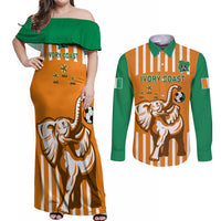 Custom Ivory Coast Football Couples Matching Off Shoulder Maxi Dress and Long Sleeve Button Shirt Les Elephants 3rd Champions Proud - Wonder Print Shop