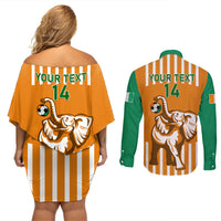 Custom Ivory Coast Football Couples Matching Off Shoulder Short Dress and Long Sleeve Button Shirt Les Elephants 3rd Champions Proud - Wonder Print Shop
