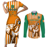Custom Ivory Coast Football Couples Matching Short Sleeve Bodycon Dress and Long Sleeve Button Shirt Les Elephants 3rd Champions Proud - Wonder Print Shop