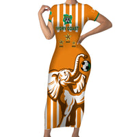 Custom Ivory Coast Football Short Sleeve Bodycon Dress Les Elephants 3rd Champions Proud - Wonder Print Shop