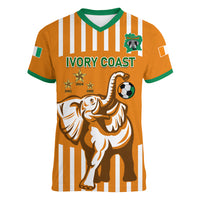 Custom Ivory Coast Football Women V Neck T Shirt Les Elephants 3rd Champions Proud - Wonder Print Shop