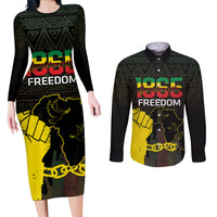 Juneteenth Freedom Day Couples Matching Long Sleeve Bodycon Dress and Long Sleeve Button Shirt 1865 Black Independence African Pattern - Wonder Print Shop