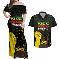 Juneteenth Freedom Day Couples Matching Off Shoulder Maxi Dress and Hawaiian Shirt 1865 Black Independence African Pattern - Wonder Print Shop