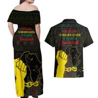 Juneteenth Freedom Day Couples Matching Off Shoulder Maxi Dress and Hawaiian Shirt 1865 Black Independence African Pattern - Wonder Print Shop