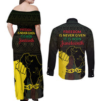 Juneteenth Freedom Day Couples Matching Off Shoulder Maxi Dress and Long Sleeve Button Shirt 1865 Black Independence African Pattern - Wonder Print Shop