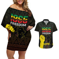 Juneteenth Freedom Day Couples Matching Off Shoulder Short Dress and Hawaiian Shirt 1865 Black Independence African Pattern - Wonder Print Shop