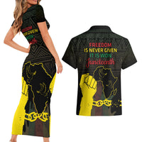 Juneteenth Freedom Day Couples Matching Short Sleeve Bodycon Dress and Hawaiian Shirt 1865 Black Independence African Pattern - Wonder Print Shop