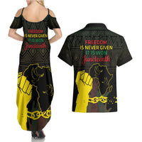 Juneteenth Freedom Day Couples Matching Summer Maxi Dress and Hawaiian Shirt 1865 Black Independence African Pattern - Wonder Print Shop