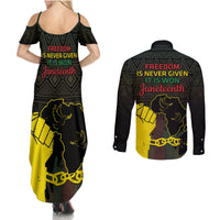 Juneteenth Freedom Day Couples Matching Summer Maxi Dress and Long Sleeve Button Shirt 1865 Black Independence African Pattern - Wonder Print Shop